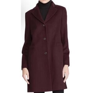 New Lauren Ralph Lauren Reefer Wool Blend Coat In Pinot Noir Size 12 $240